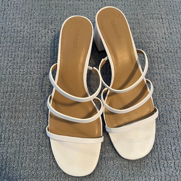 White Reformation Strappy Mule Block Heels Size 10 - Picture 1 of 4